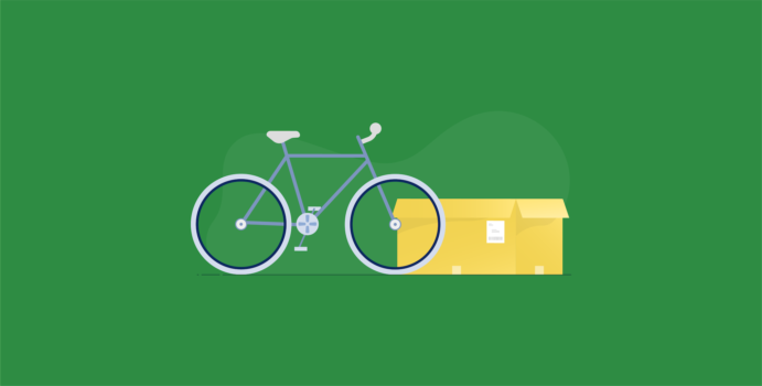 Bicycle with a cardboard box