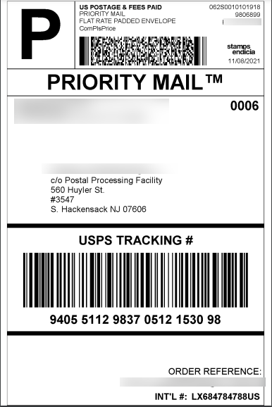 This is an example of a GAP <abbr> label with the recipient listed as a processing facility.