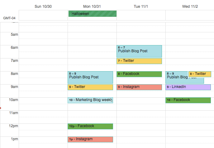 Content Calendar example Hubspot Gcal