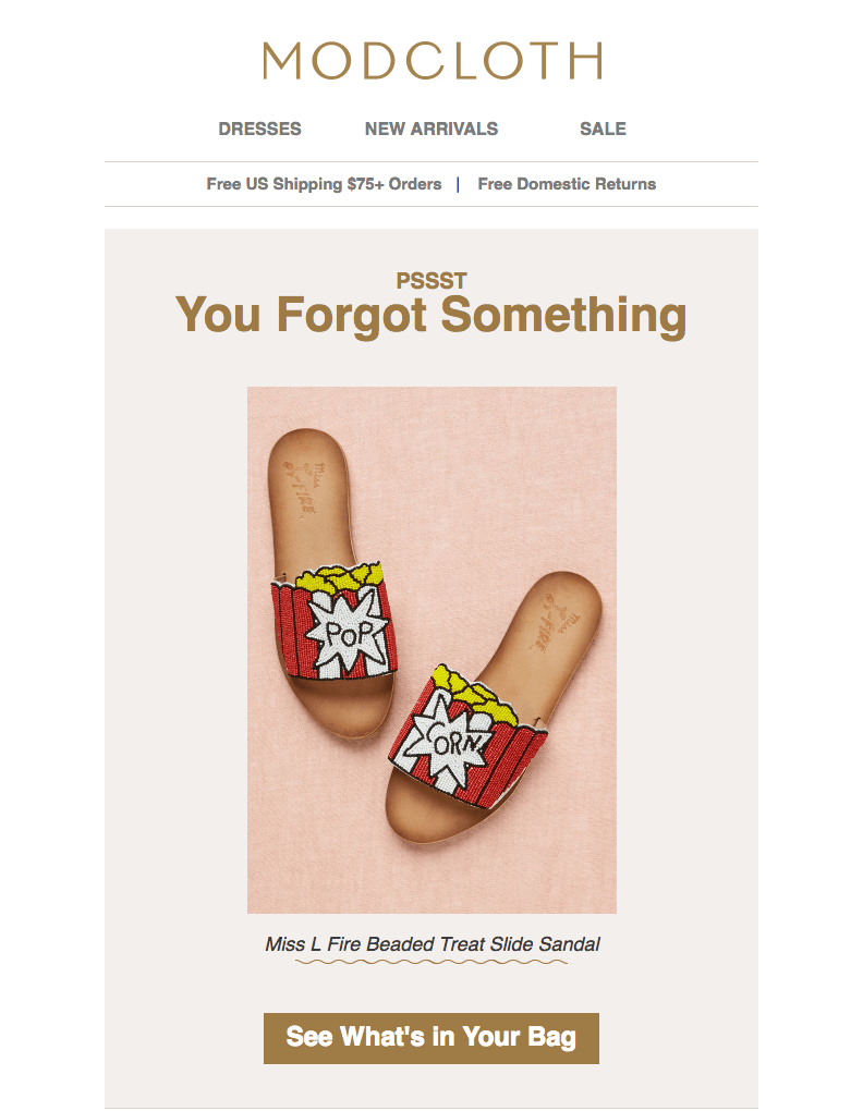 Abandoned Cart email example Modcloth
