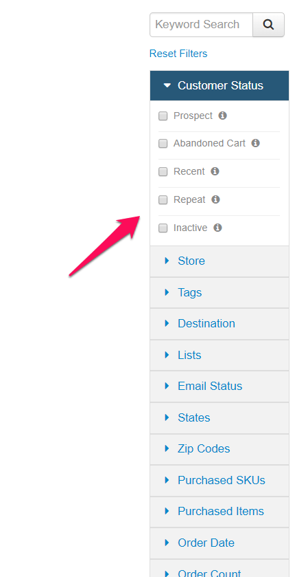 email marketing segmentation options in ShippingEasy