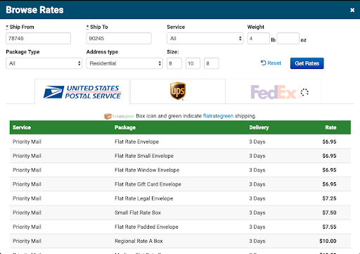 Shipping rate comparisons across carriers