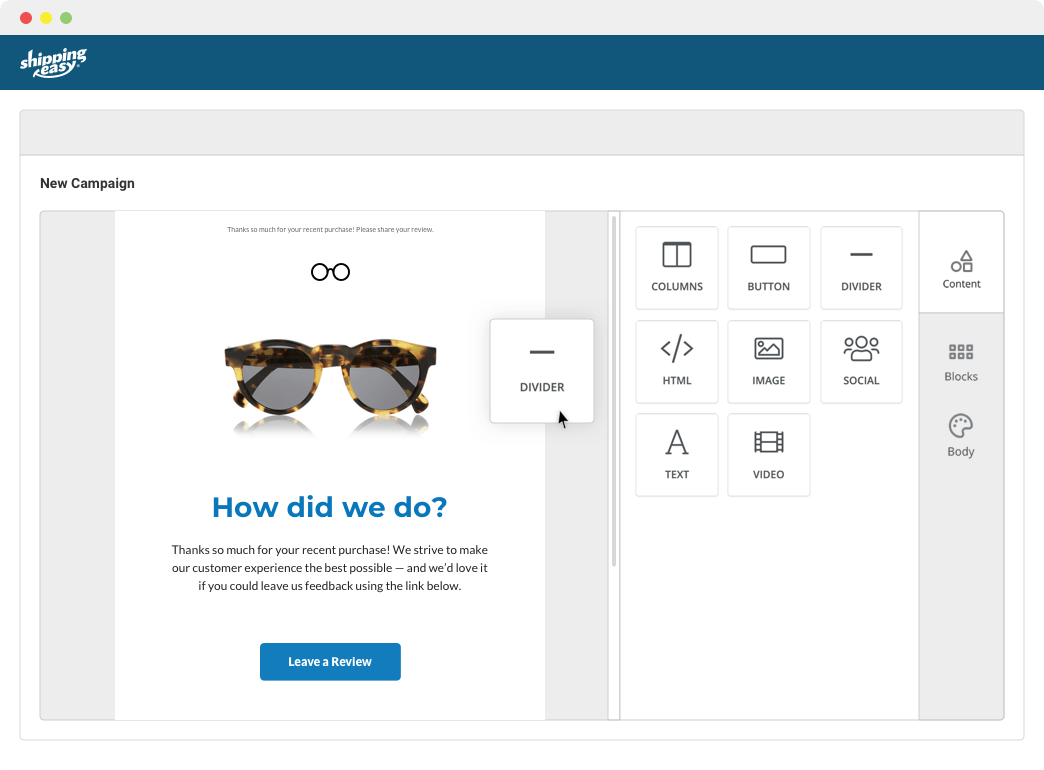 ShippingEasy automated email builder