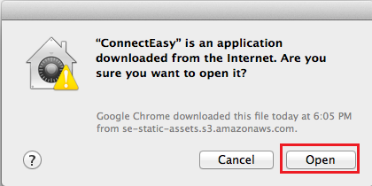 Select the Open button on the dialogue box.